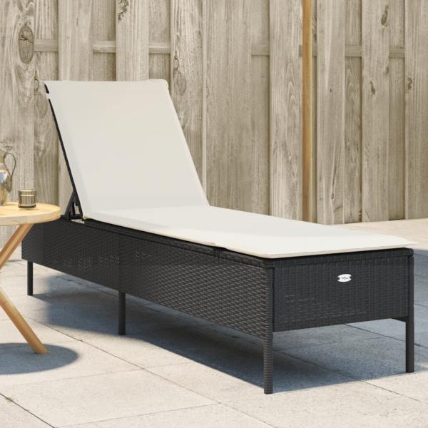 ARDEBO.de - Sonnenliege mit Auflage Schwarz Poly-Rattan