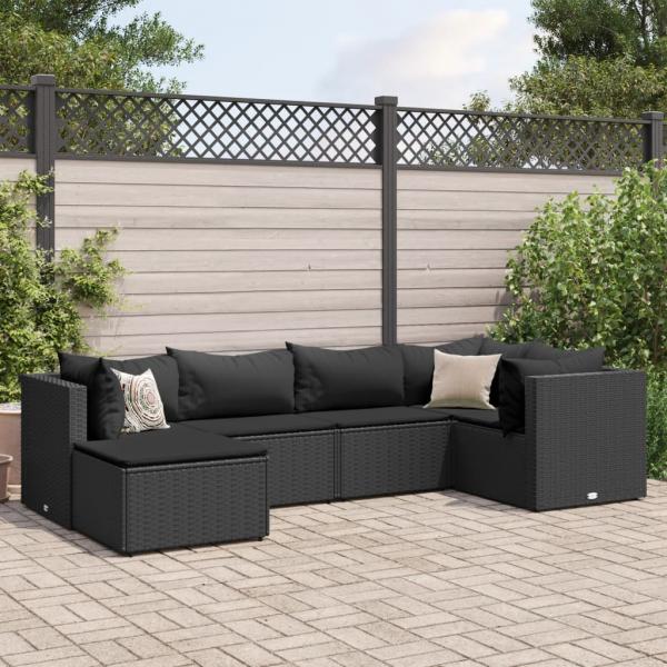 ARDEBO.de - 6-tlg. Garten-Lounge-Set mit Kissen Schwarz Poly Rattan