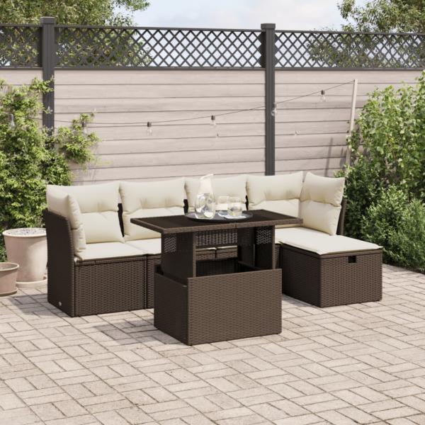 ARDEBO.de - 6-tlg. Garten-Sofagarnitur mit Kissen Braun Poly Rattan