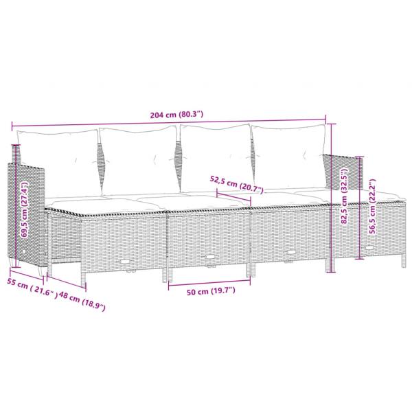 5-tlg. Garten-Sofagarnitur mit Kissen Schwarz Poly Rattan