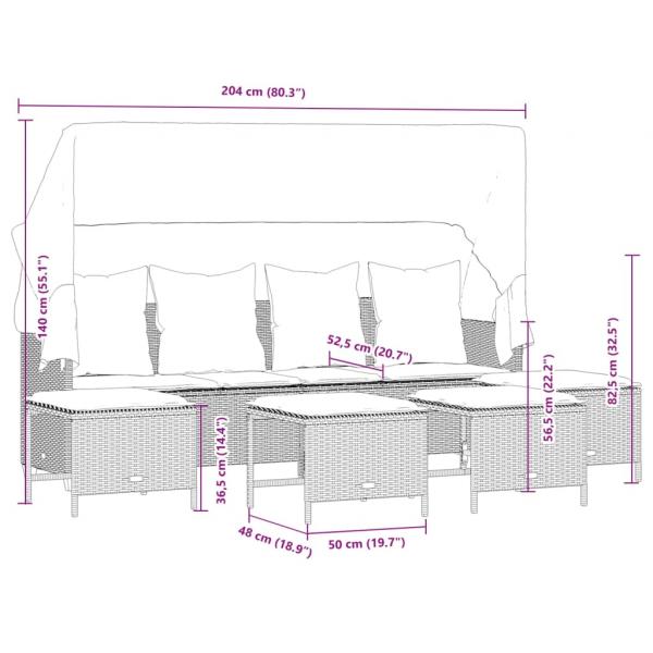 5-tlg. Garten-Sofagarnitur mit Kissen Grau Poly Rattan