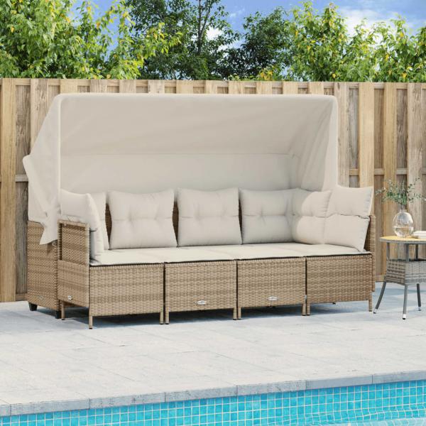 ARDEBO.de - 5-tlg. Garten-Sofagarnitur mit Kissen Beige Poly Rattan