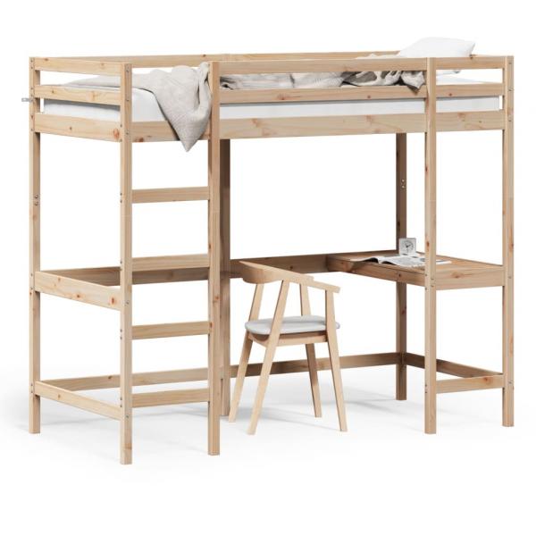 ARDEBO.de - Hochbett mit Schreibtisch 90x190 cm Massivholz Kiefer