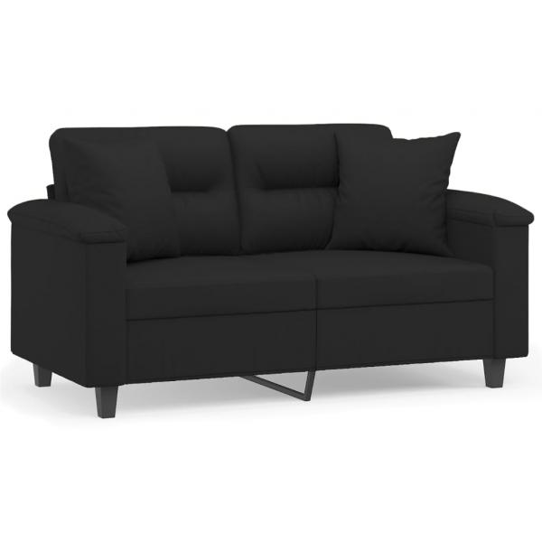 2-Sitzer-Sofa mit Kissen Schwarz 120 cm Mikrofasergewebe