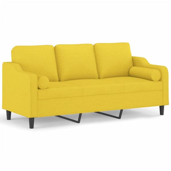 3-Sitzer-Sofa mit Zierkissen Hellgelb 180 cm Stoff