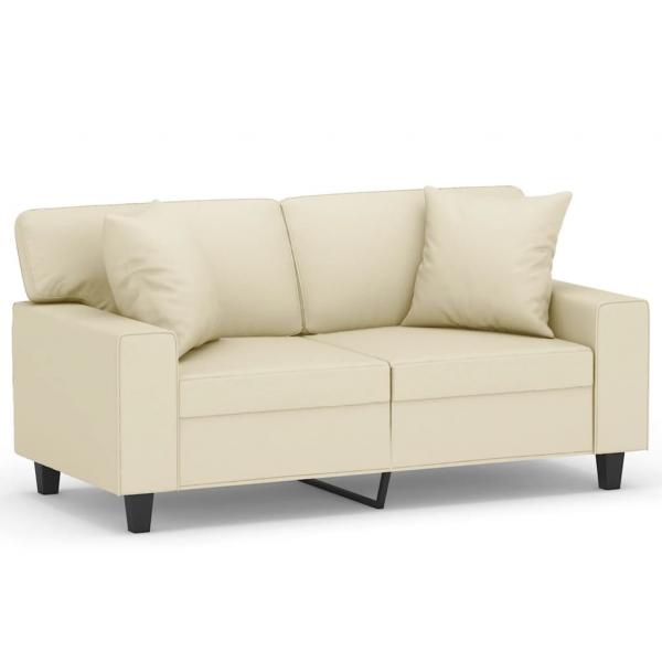 2-Sitzer-Sofa mit Zierkissen Creme 120 cm Kunstleder