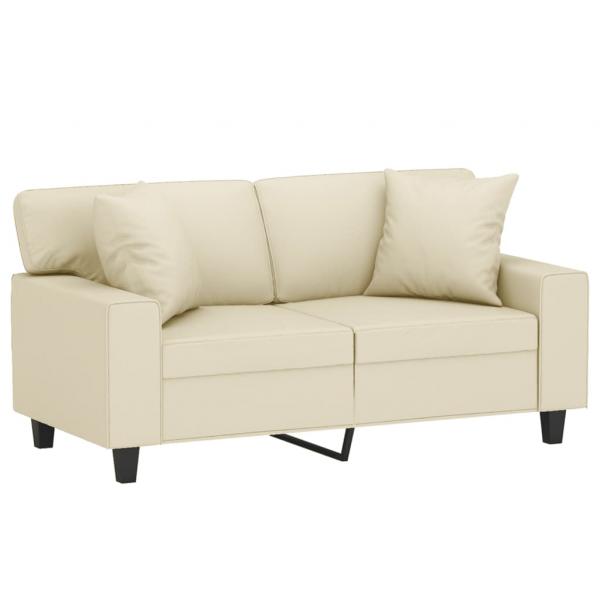 2-Sitzer-Sofa mit Zierkissen Creme 120 cm Kunstleder