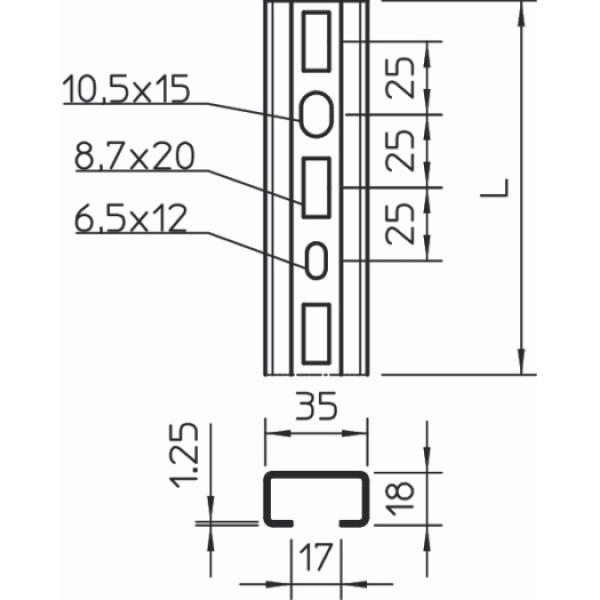 ARDEBO.de - Profilschiene gelocht, Schlitzweite 17mm 200x35x18, St, FS