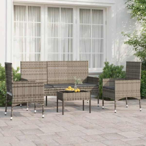 ARDEBO.de - 4-tlg. Garten-Lounge-Set mit Kissen Grau Poly Rattan