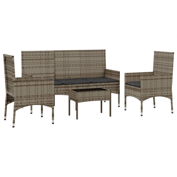 4-tlg. Garten-Lounge-Set mit Kissen Grau Poly Rattan