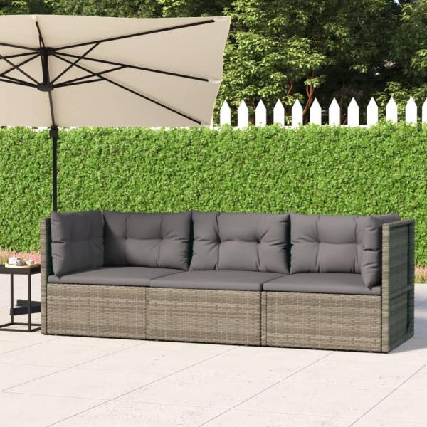 ARDEBO.de - 3-tlg. Garten-Lounge-Set mit Kissen Grau Poly Rattan