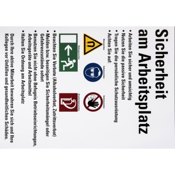 ARDEBO.de - PVC-Schild, weiß, 500x700mm, "Sicherheit am Arbeitsplatz"