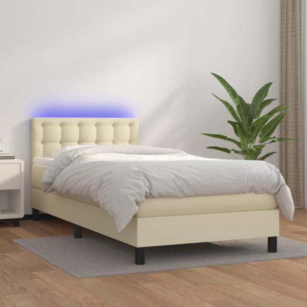 ARDEBO.de - Boxspringbett mit Matratze & LED Creme 100x200 cm Kunstleder