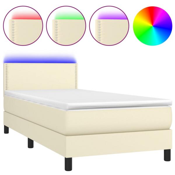 Boxspringbett mit Matratze & LED Creme 100x200 cm Kunstleder