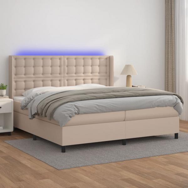 ARDEBO.de - Boxspringbett mit Matratze & LED Cappuccino-Braun 200x200cm