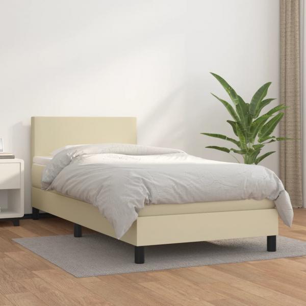 ARDEBO.de - Boxspringbett mit Matratze Creme 100x200 cm Kunstleder