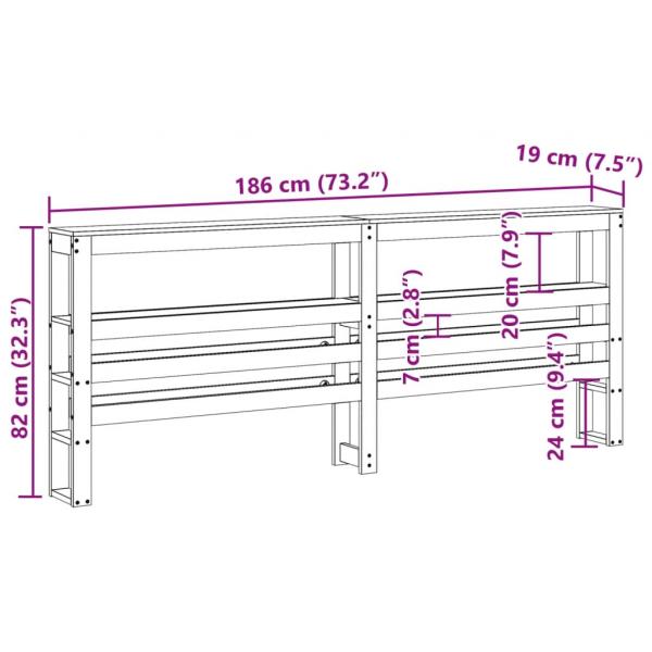 Kopfteil mit Ablagen 180 cm Massivholz Kiefer