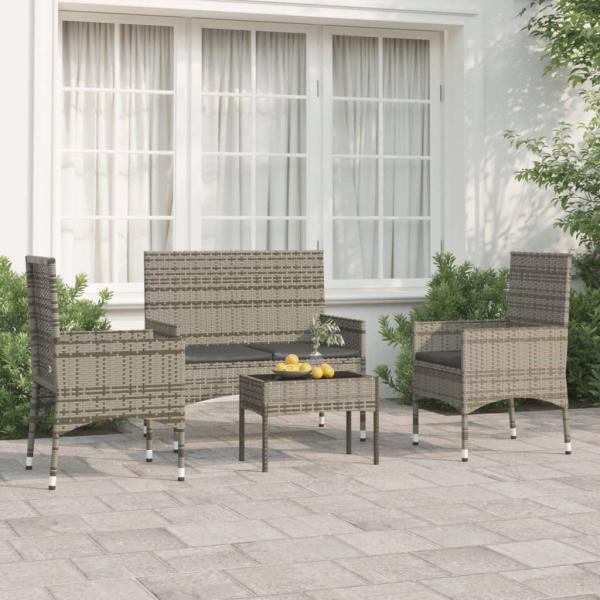 ARDEBO.de - 4-tlg. Garten-Lounge-Set mit Kissen Grau Poly Rattan