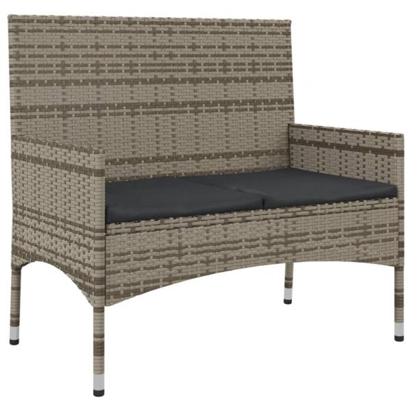 4-tlg. Garten-Lounge-Set mit Kissen Grau Poly Rattan