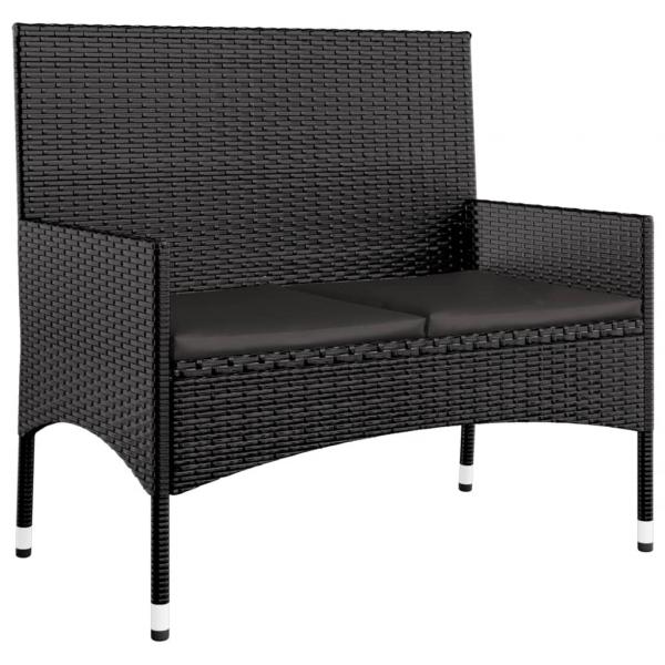 4-tlg. Garten-Lounge-Set mit Kissen Schwarz Poly Rattan