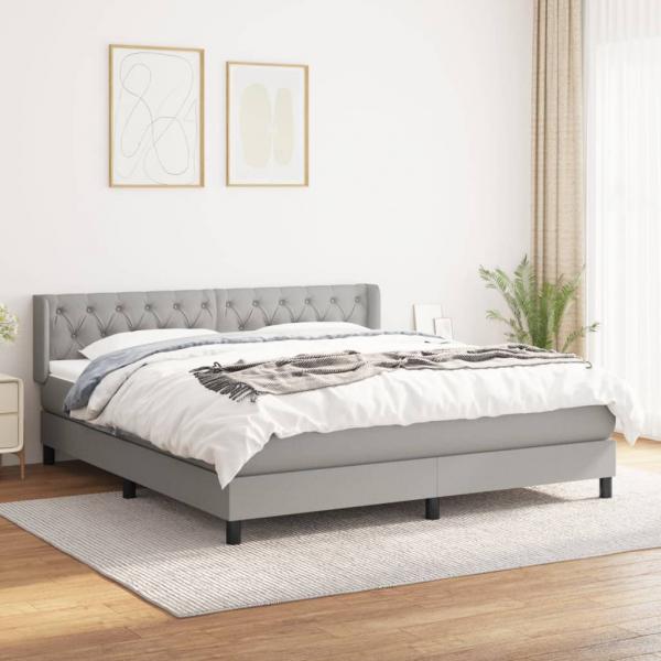 ARDEBO.de - Boxspringbett mit Matratze Hellgrau 160x200 cm Stoff