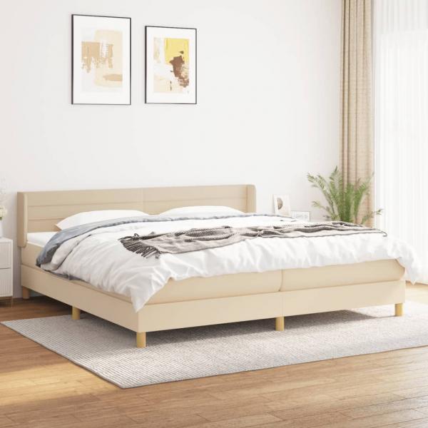 ARDEBO.de - Boxspringbett mit Matratze Creme 200x200 cm Stoff