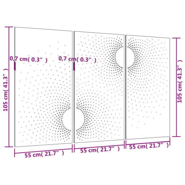 3-tlg. Garten-Wanddeko 105x55 cm Cortenstahl Sonnen-Design