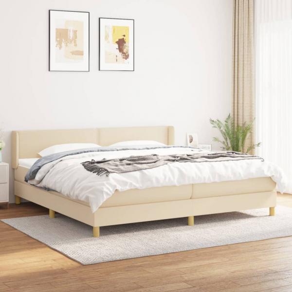 ARDEBO.de - Boxspringbett mit Matratze Creme 200x200 cm Stoff