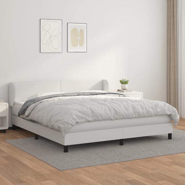 ARDEBO.de - Boxspringbett mit Matratze Weiß 180x200 cm Kunstleder