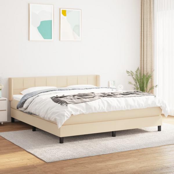 ARDEBO.de - Boxspringbett mit Matratze Creme 160x200 cm Stoff