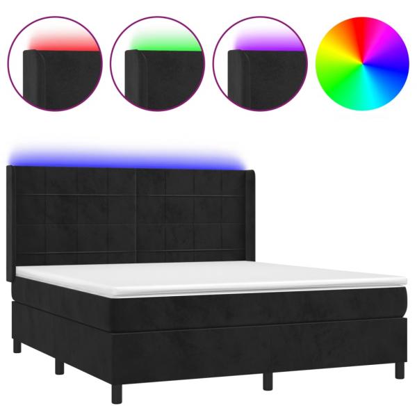 Boxspringbett mit Matratze & LED Schwarz 160x200 cm Samt