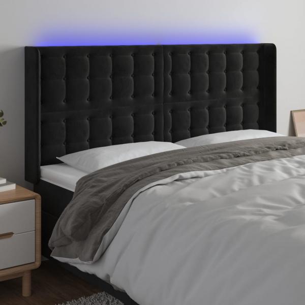 ARDEBO.de - LED Kopfteil Schwarz 183x16x118/128 cm Samt