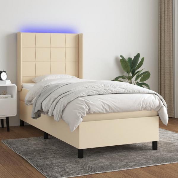 ARDEBO.de - Boxspringbett mit Matratze & LED Creme 80x200 cm Stoff