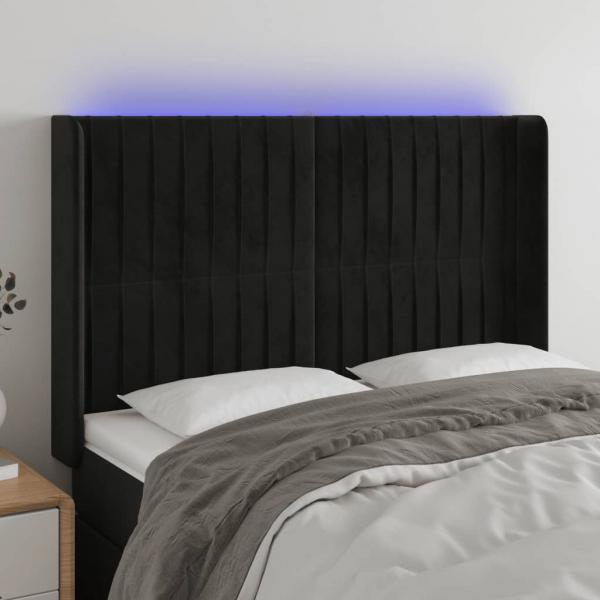 ARDEBO.de - LED Kopfteil Schwarz 147x16x118/128 cm Samt