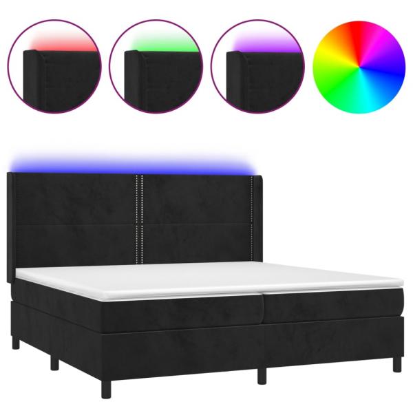 Boxspringbett mit Matratze & LED Schwarz 200x200 cm Samt