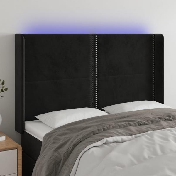 ARDEBO.de - LED Kopfteil Schwarz 147x16x118/128 cm Samt