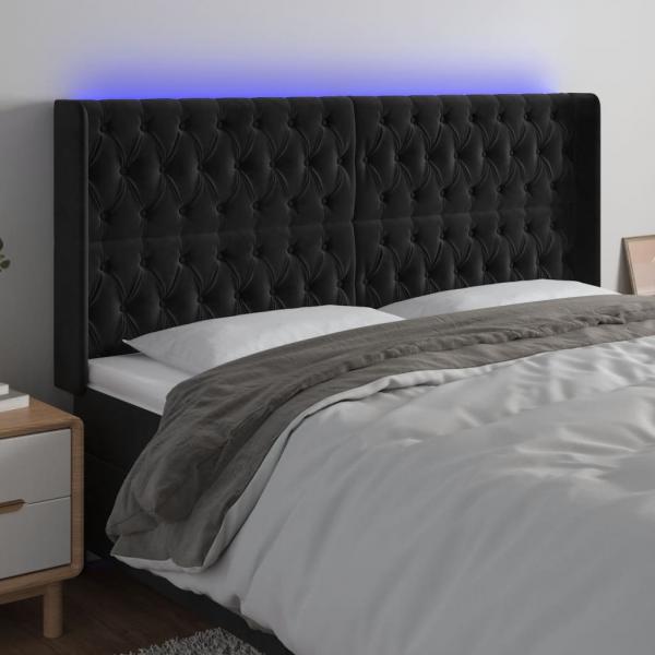 ARDEBO.de - LED Kopfteil Schwarz 203x16x118/128 cm Samt