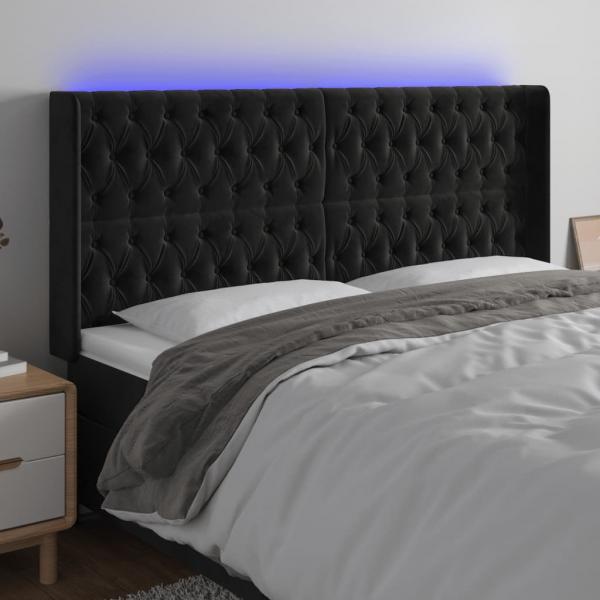 ARDEBO.de - LED Kopfteil Schwarz 183x16x118/128 cm Samt