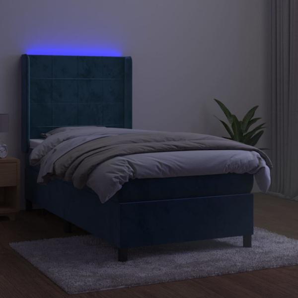 Boxspringbett mit Matratze & LED Dunkelblau 90x190 cm Samt