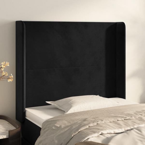 ARDEBO.de - Kopfteil mit Ohren Schwarz 93x16x118/128 cm Samt