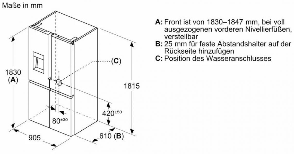 Siemens KF96DAXEA iQ500 Stand Kühl-Gefrierkombination, 90,5 cm breit, 574 L, noFrost, Crushed Eis-/ Eiswürfel-/Wasserspender, Festwasseranschluss, gebürsteter schwarzer Stahl AntiFingerprint