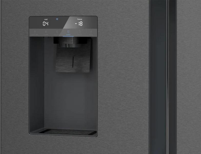 Siemens KF96DAXEA iQ500 Stand Kühl-Gefrierkombination, 90,5 cm breit, 574 L, noFrost, Crushed Eis-/ Eiswürfel-/Wasserspender, Festwasseranschluss, gebürsteter schwarzer Stahl AntiFingerprint