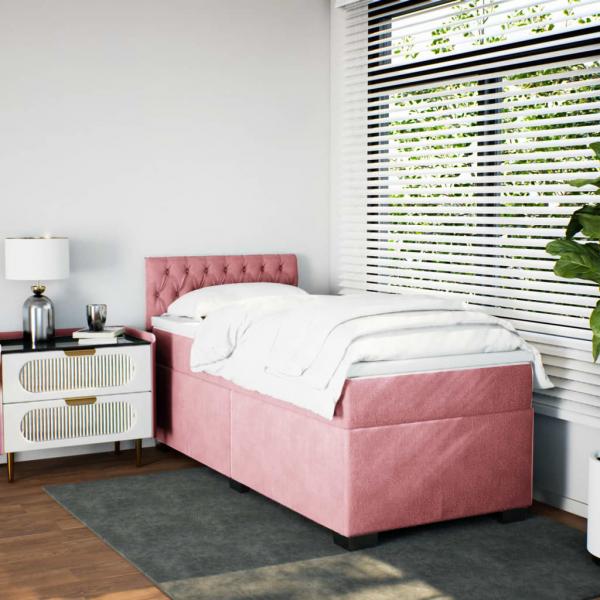 Boxspringbett mit Matratze Rosa 90x190 cm Samt