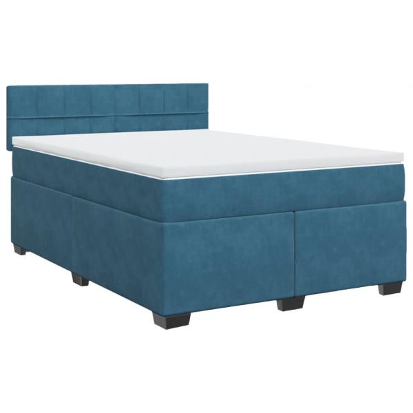 Boxspringbett mit Matratze Blau 140x190 cm Samt