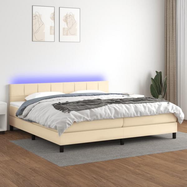 ARDEBO.de - Boxspringbett mit Matratze & LED Creme 200x200 cm Stoff