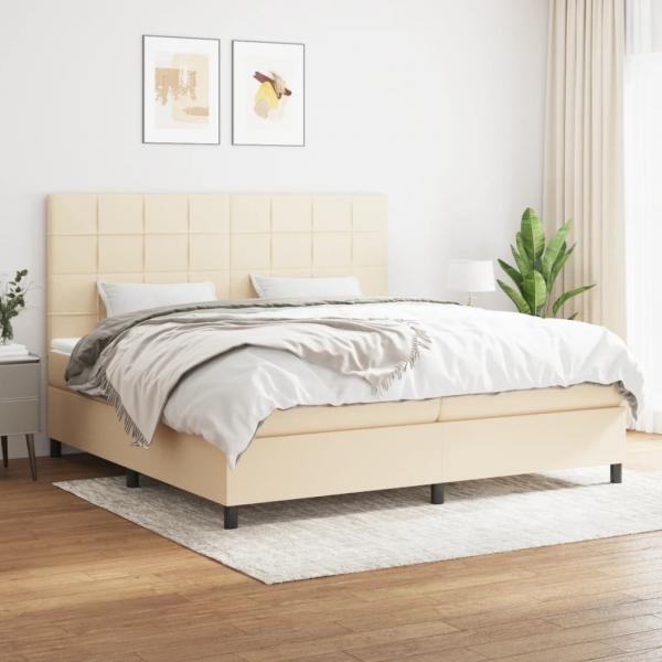 ARDEBO.de - Boxspringbett mit Matratze Creme 200x200 cm Stoff