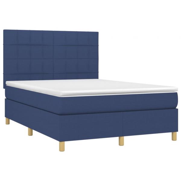 Boxspringbett mit Matratze & LED Blau 140x190 cm Stoff