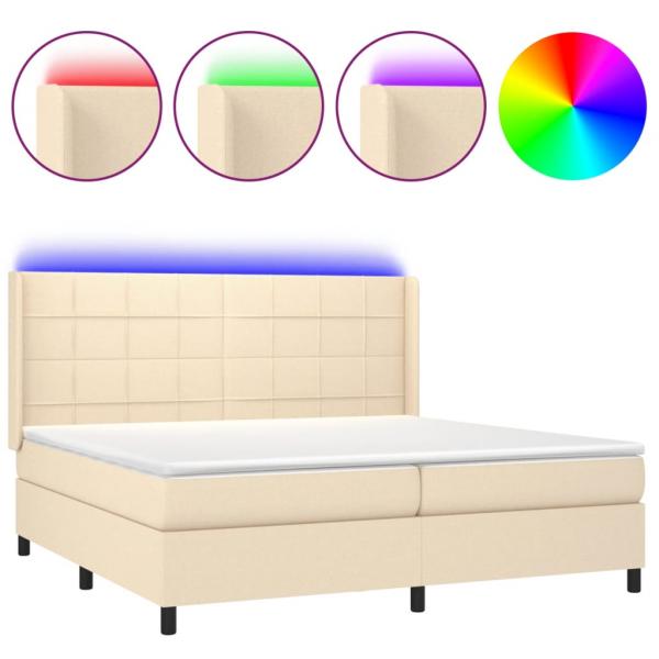 Boxspringbett mit Matratze & LED Creme 200x200 cm Stoff