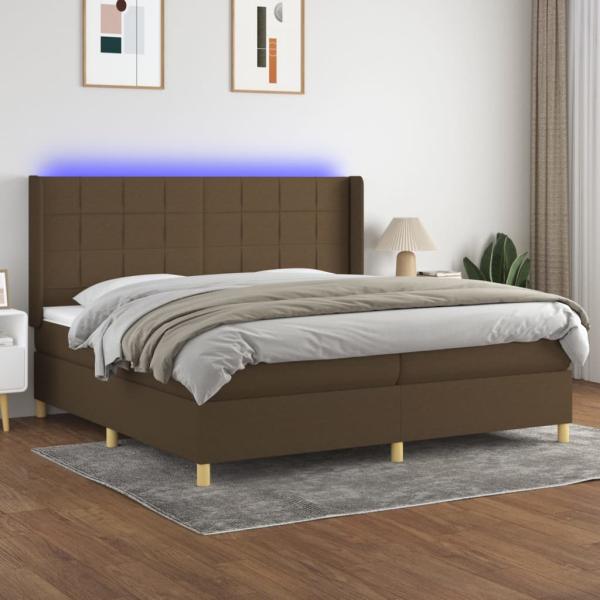 ARDEBO.de - Boxspringbett mit Matratze & LED Dunkelbraun 200x200 cm Stoff