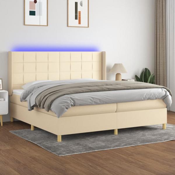 ARDEBO.de - Boxspringbett mit Matratze & LED Creme 200x200 cm Stoff